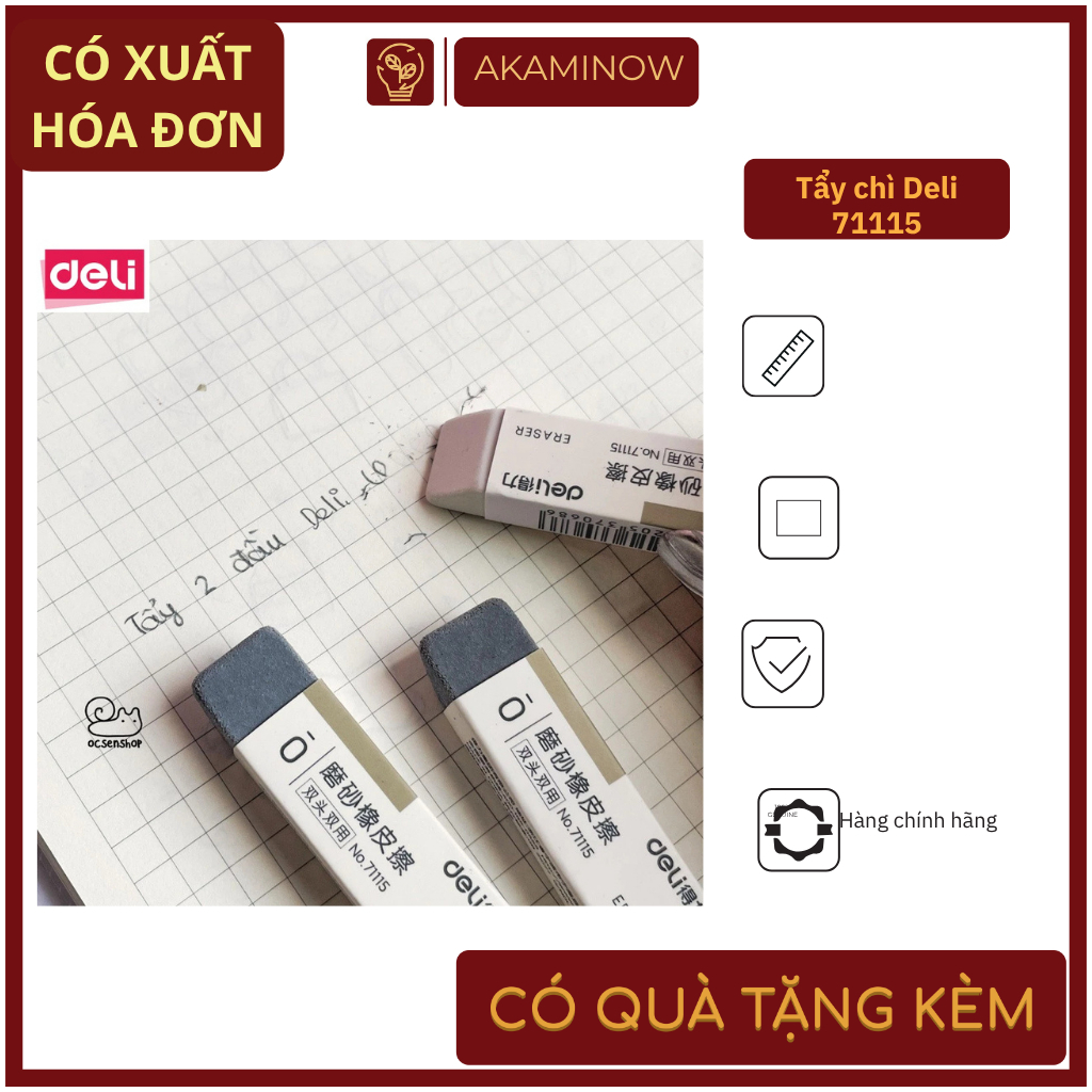 Gôm tẩy 2 đầu Deli 71115 / Gôm tẩy bút mực và tẩy chì / Tẩy hai đầu 71115 CÓ THỂ tẩy mực máy in