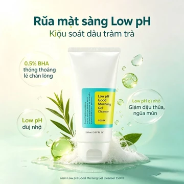 Sữa Rửa Mặt COSRX Low pH Good Morning Gel Cleanser 150ml Tràm Trà BHA Da Dầu Mụn, Da Nhạy Cảm, Làm Sạch Sâu