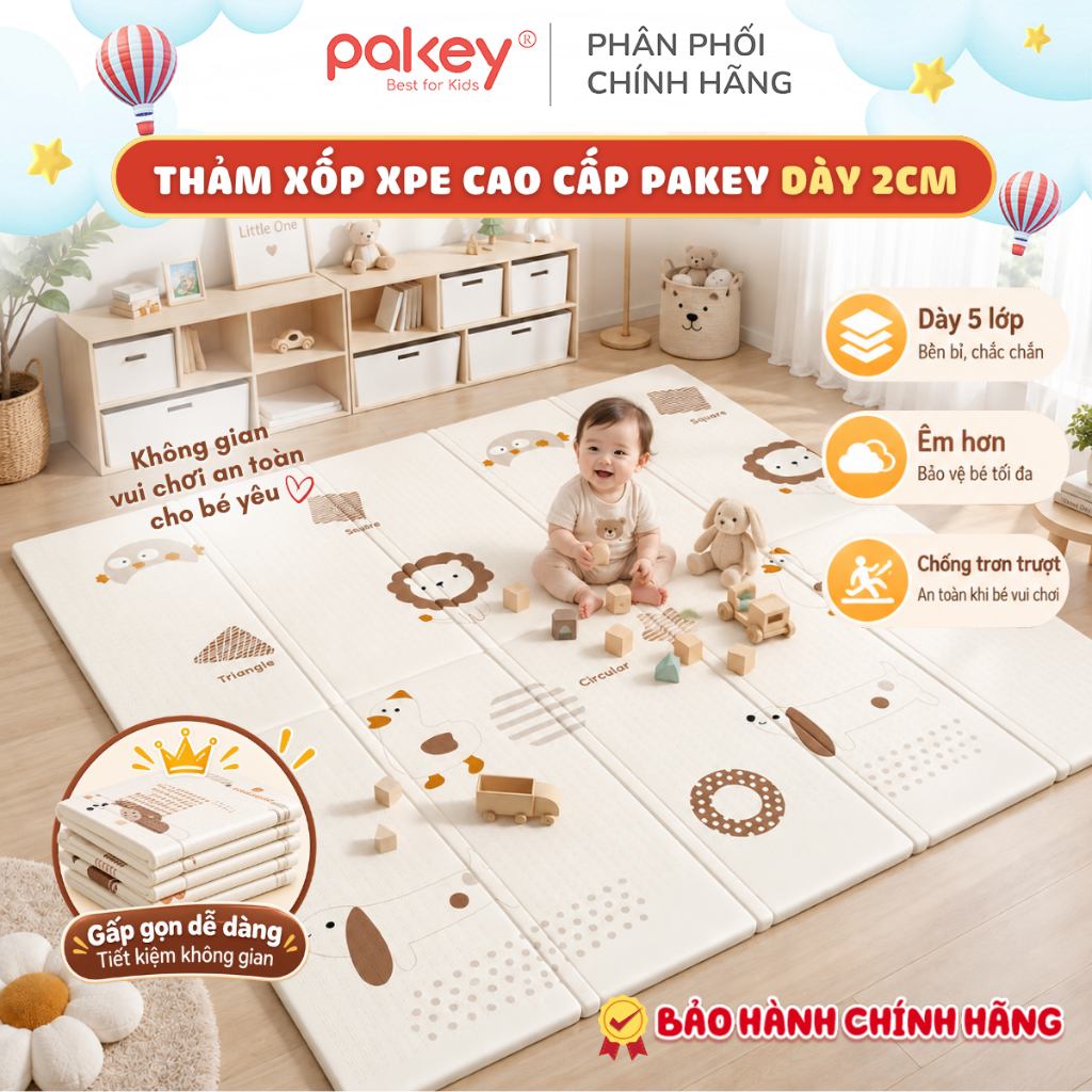 [HỎA TỐC] Thảm Gấp Gọn Cao Cấp Dày 2cm, Thảm Xốp XPE Êm Ái Chống Trơn Trượt An Toàn Cho Bé Tập Bò, Tập Đi