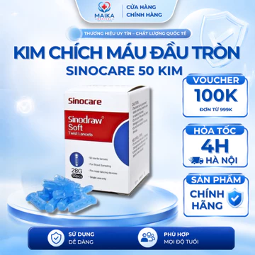 Kim Chích Máu Đầu Tròn Sinocare Sinodrawv Soft Tiệt Trùng Không Đau Dùng Cho Máy Đo Đường Huyết - Hộp 50 Kim