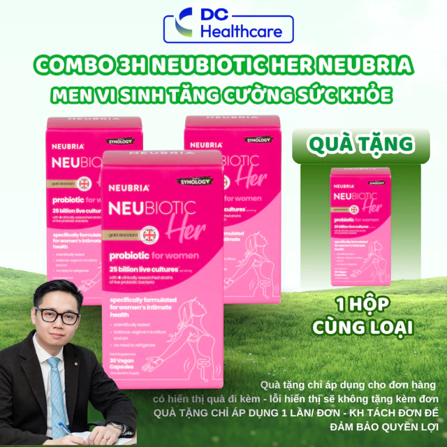 COMBO 3H Men Vi Sinh 25 Tỉ Lợi Khuẩn Neu Her Neubria Neubiotic Her - Bổ Sung Lợi Khuẩn (Hộp 30 Viên)