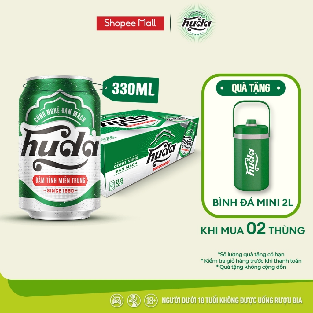 Thùng 24 lon Bia Lager Huda (330ml/lon) - Độ cồn 4.7%