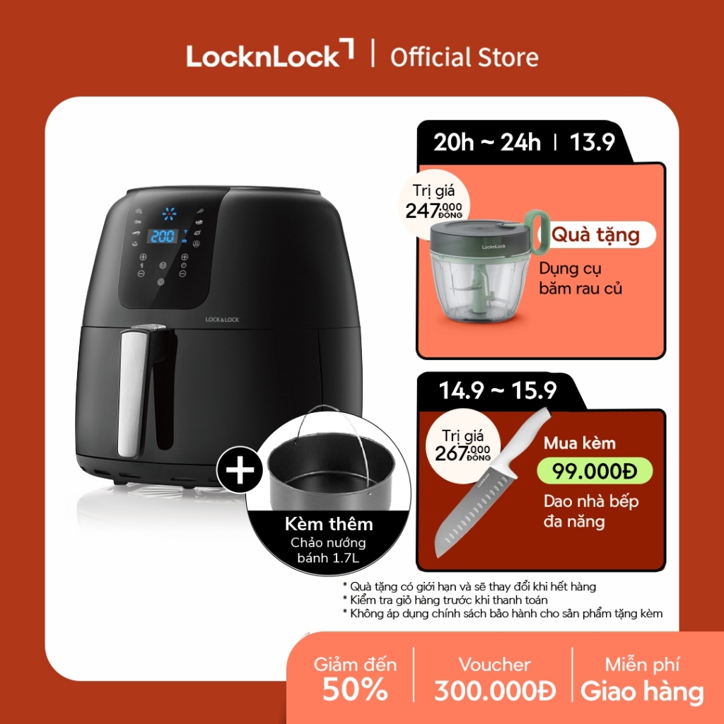 Nồi Chiên Không Dầu Lock&Lock Super Jumbo Air Fryer 7.2L Màu đen EJF296BLK