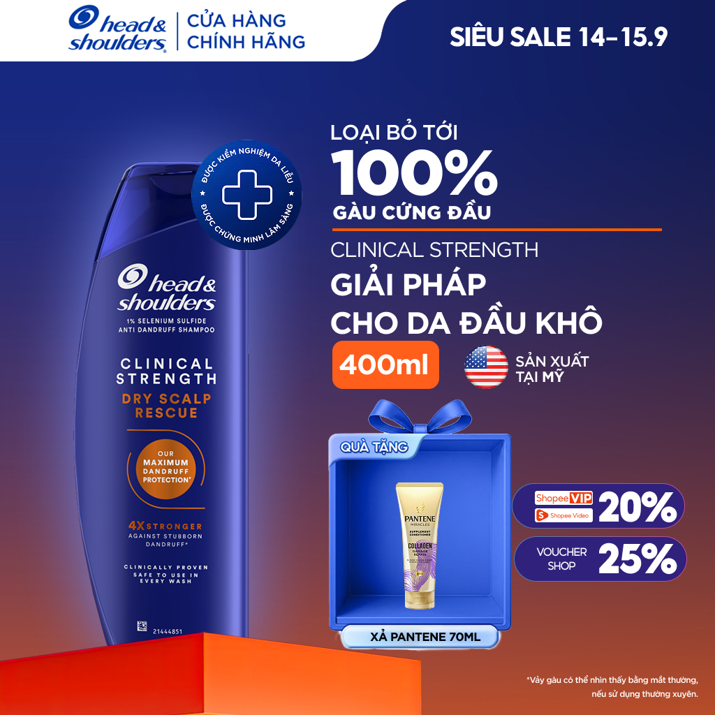 Dầu gội làm sạch và ngăn ngừa gàu nấm Head & Shoulders Clinical Strength cho da đầu dầu nhờn/ khô/ ngứa 400ml