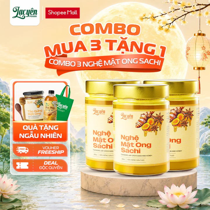 Combo 3 Hũ Nghệ Mật Ong Sachi 450g Lạc Yên Foods, Tặng 1 Hũ Nghệ Mật Ong 120gr