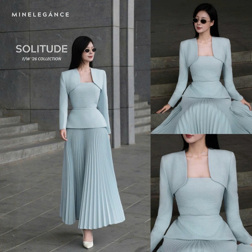 MINELEGÁNCE | SET ÁO VEST & CHÂN VÁY XẾP LY, SANG TRỌNG - MIN248