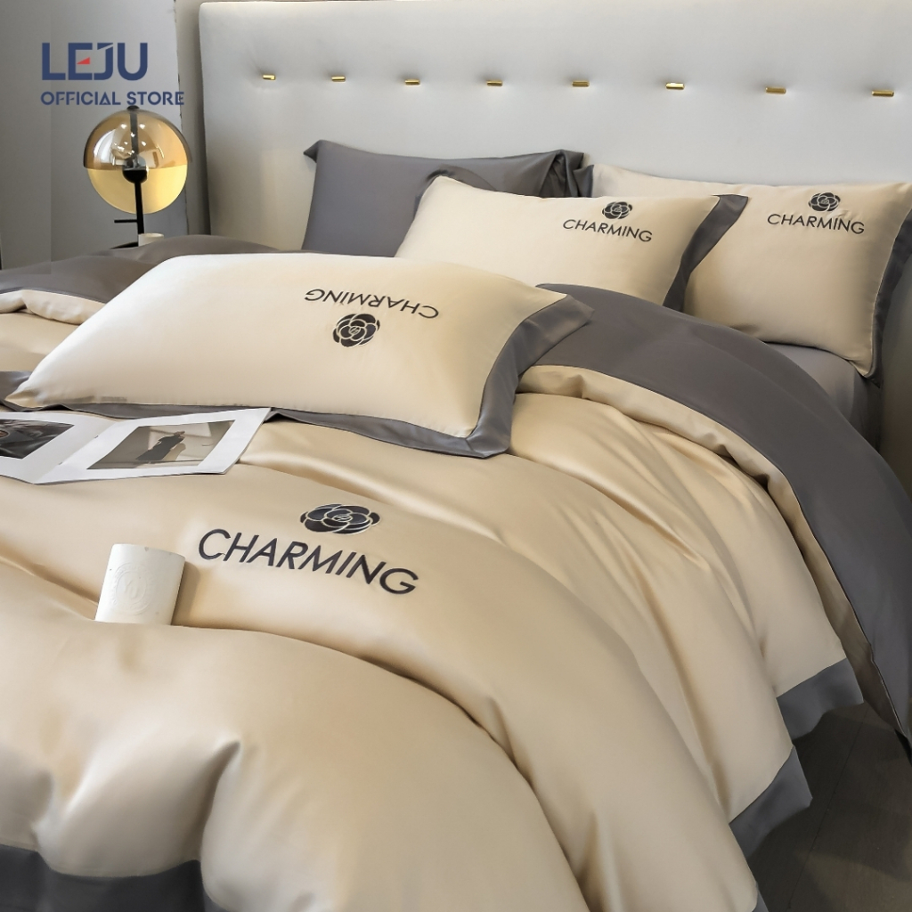 Bộ Chăn Ga Gối 4 Món Lụa Giặt Nước HOME LEJU Cao Cấp Combo Bốn Món Chăn Gối Mùa Hè Vỏ Chăn Gối Mềm Mại