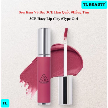 Son Kem 3CE Vỏ Bạc Hàn Quốc Màu #Hồng Tím – 3CE Hazy Lip Clay #TYPEGIRL - 4.0g