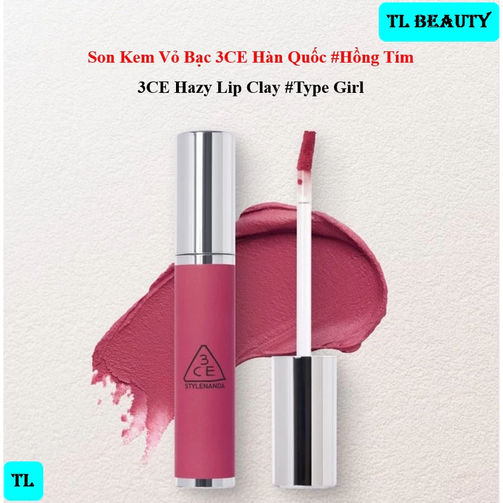 Son Kem 3CE Vỏ Bạc Hàn Quốc Màu #Hồng Tím – 3CE Hazy Lip Clay #TYPEGIRL - 4.0g