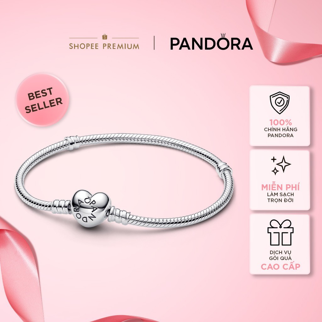 [Deal Độc Quyền] Vòng Tay Bạc Pandora Moments Dây Rắn Khóa Trái Tim - Moments Heart & Snake Chain Bracelet