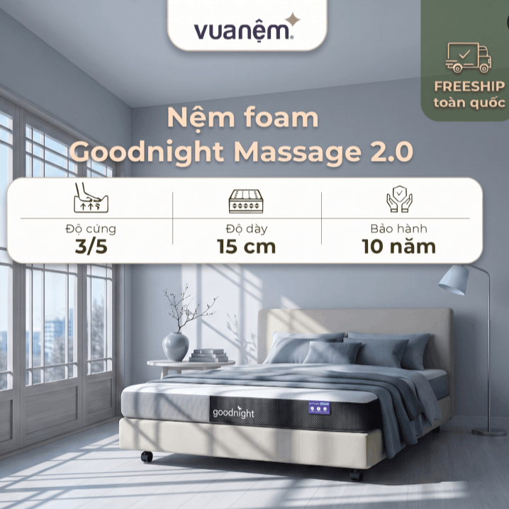 Nệm Foam Vua Nệm Goodnight Massage 2.0 (Hachi) 15cm, Đệm Foam Massage Toàn Thân Nâng Đỡ (Không phải đệm Cao Su Non)