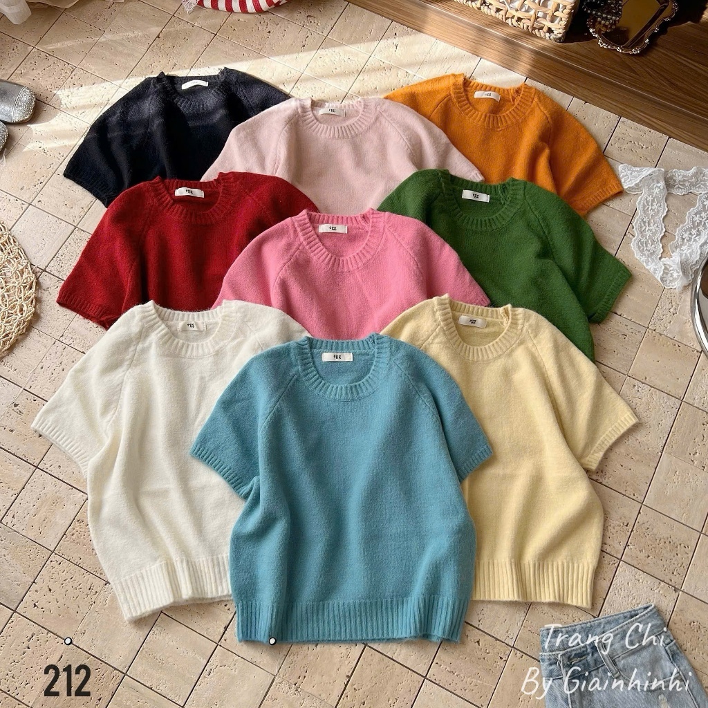 Áo len lông thỏ mịn dáng basic cổ tròn ngắn tay co giãn AL212 - NhiNhi Shop