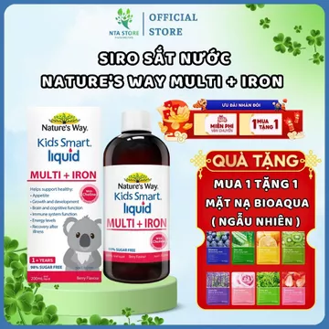 Siro Bổ Sung Sắt Và Multi Vitamin Cho Bé Nature's Way Kids Smart Liquid Multi + Iron Hỗ Trợ Tăng Đề Kháng Cho Bé 200ml