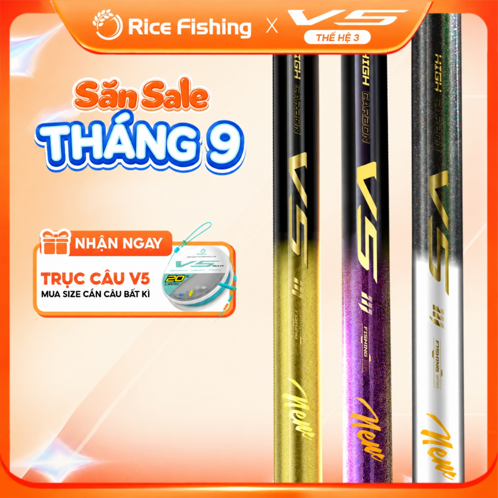Cần câu đài V5 Thế hệ 3 Rice Fishing Carbon 30T & 40T Nâng cấp phiên bản mới 2025