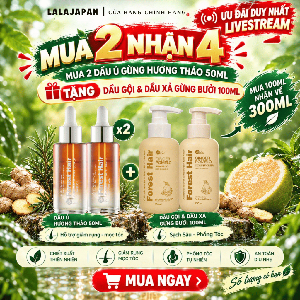[ COMBO SALE 50% - MUA 2 TẶNG 2 ] Xịt kích mọc tóc Forest Hair & Dầu ủ tóc Forest Hair kích mọc dưỡng nang tóc giảm rụng