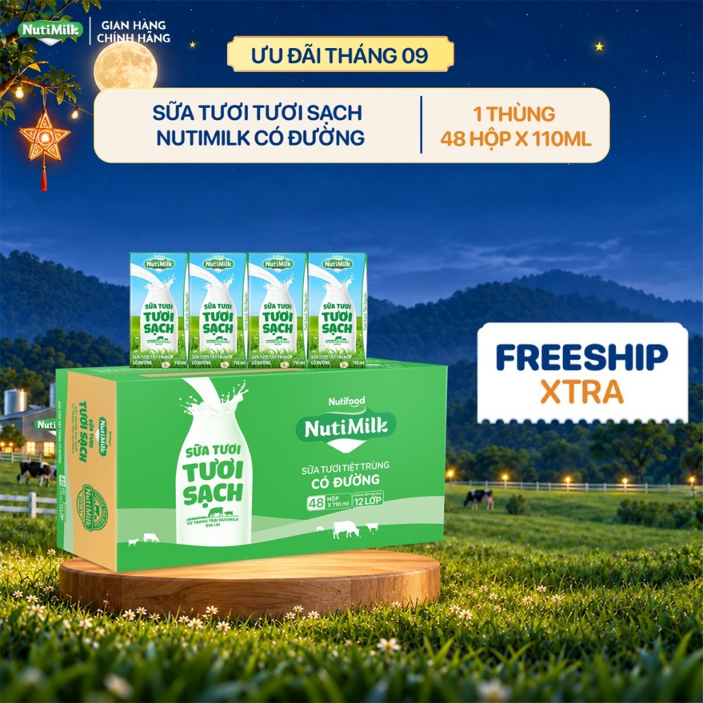 Thùng 48 Hộp Sữa Tươi Tươi Sạch NutiMilk 110ml/hộp