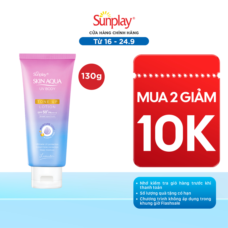 Kem chống nắng nâng tông body, dưỡng thể sáng mịn Sunplay Skin Aqua UV Body Tone up Lavender Lotion SPF 50+ PA++++ 130g