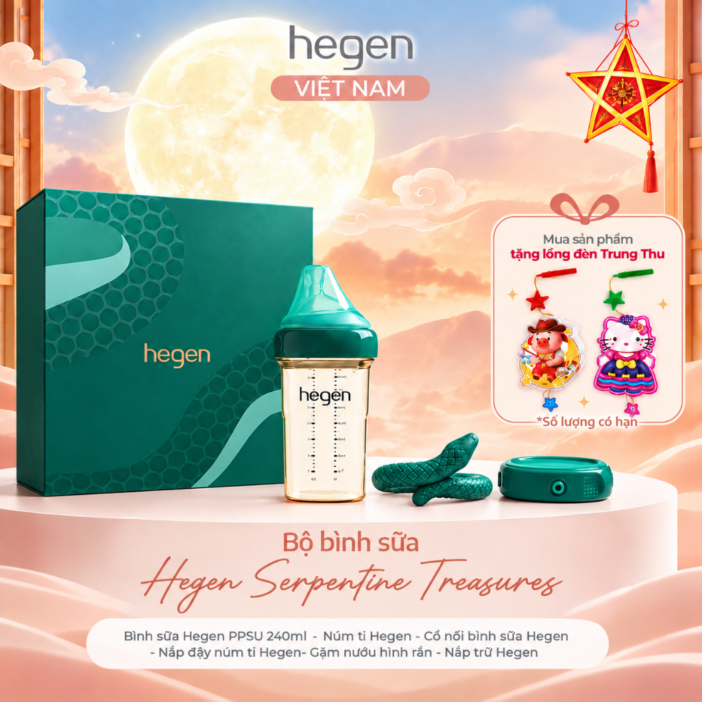 Bình Sữa Hegen Serpentine Treasure 240ml 3in1 Kèm Gặm Nướu Giảm Đau Khi Mọc Răng