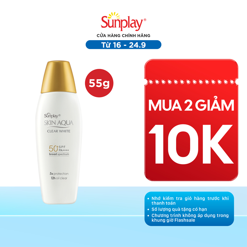 Kem chống nắng dưỡng trắng, kiểm dầu dùng mỗi ngày dạng sữa Sunplay Skin Aqua Clear White Eco Việt Nam SPF50, PA++++ 55g