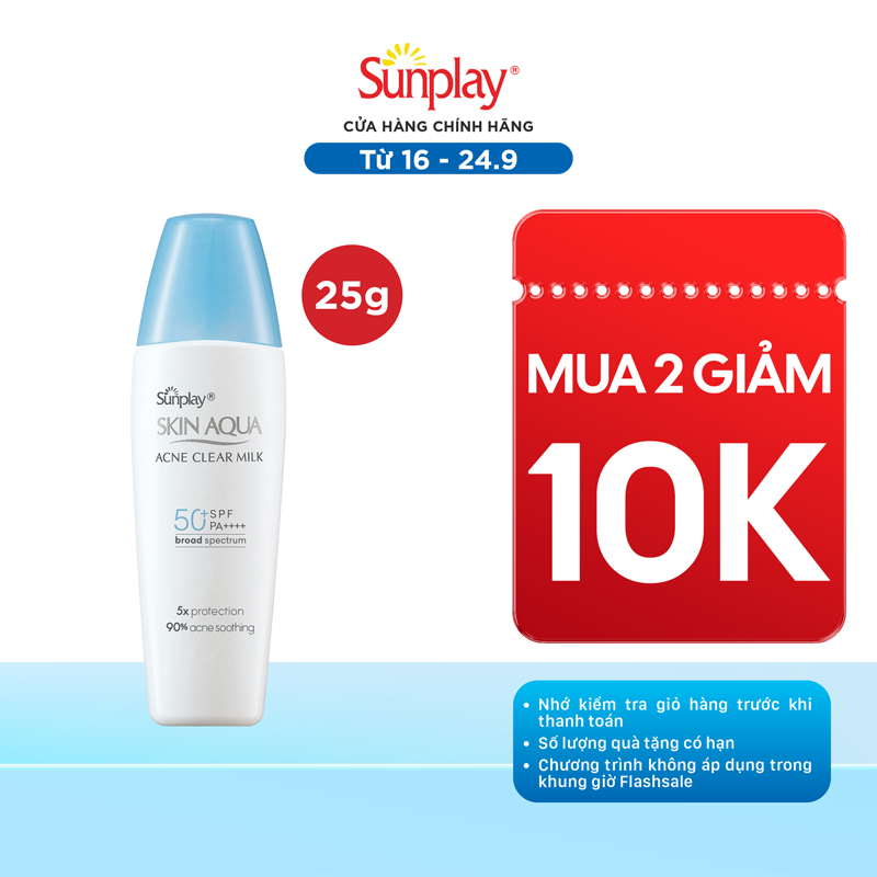 Kem chống nắng Skin Aqua cho da mụn,dạng sữa dùng hàng ngày Sunplay Skin Aqua Acne Clear Eco Việt Nam SPF 50,PA++++ 25g 