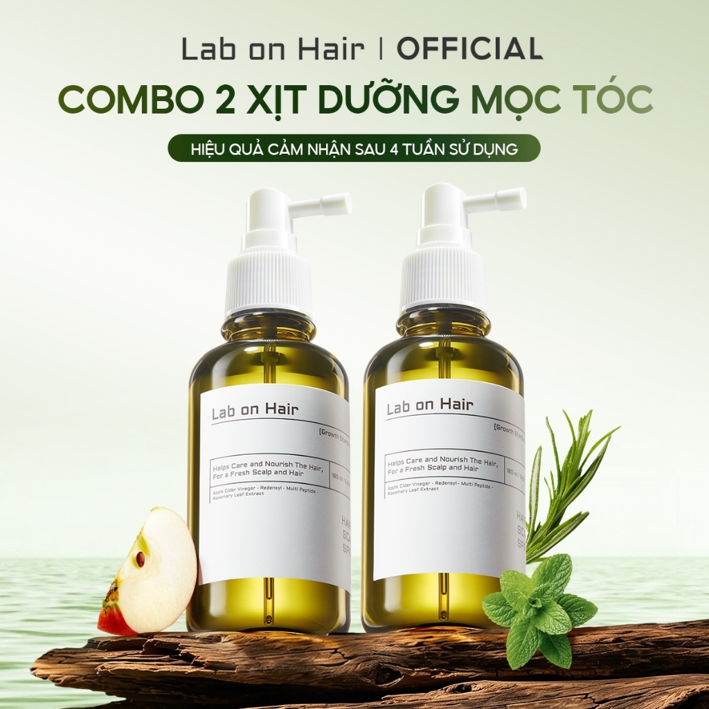 Combo xịt mọc tóc Lab on Hair 160ml xịt dưỡng tóc với giấm táo kích thích mọc tóc Rụng Tóc