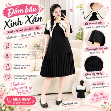 Váy suông, đầm suông thiết kế cổ sen đính hoa hồng, chân váy dập ly lên dáng xinh xắn cho các chị em diện sang trọng
