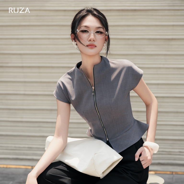 Áo sơ mi nữ tay ngắn RUZA thiết kế sang trọng thời trang công sở thanh lịch ANF431