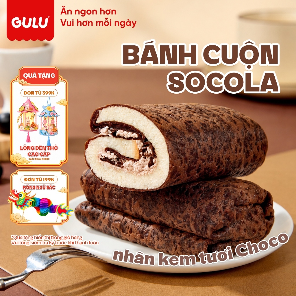[Mới] Bánh cuộn socola nhân kem tươi Choco GuluFoods