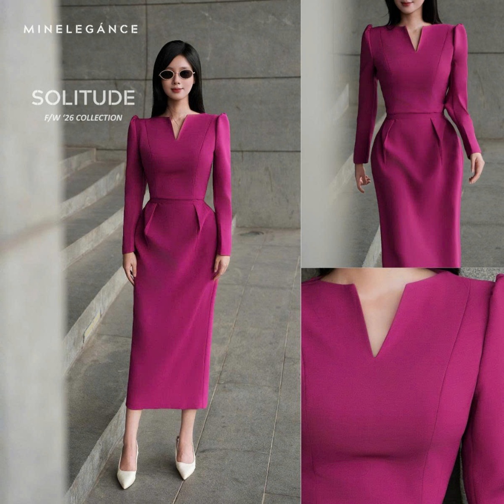 MINELEGÁNCE | ĐẦM CỔ THUYỀN DÁNG DÀI SANG TRỌNG, THANH LỊCH - MIN160