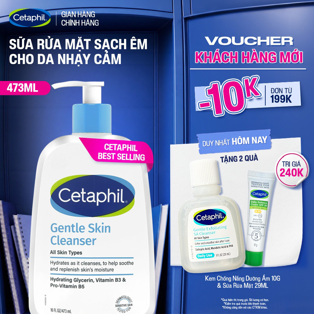 Sữa rửa mặt dịu lành cho da nhạy cảm CETAPHIL GENTLE SKIN CLEANSER 473ML