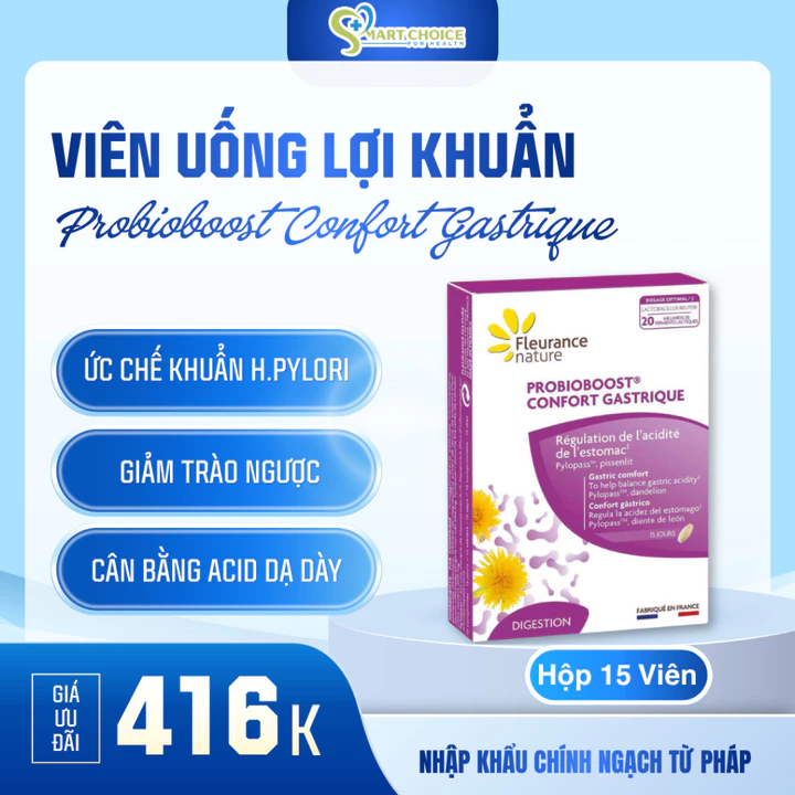 Probioboost Confort Gastrique – Viên uống hỗ trợ trào ngược, cân bằng acid dạ dày – 20 tỷ lợi khuẩn – Hộp 15 viên