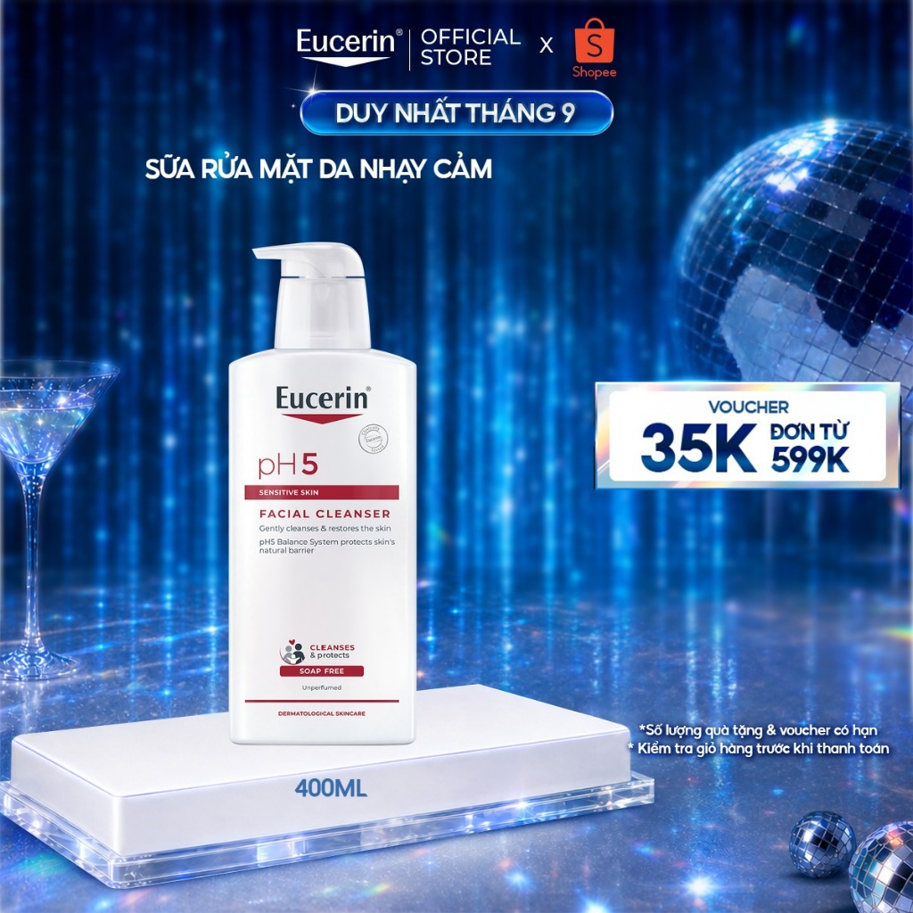 Sữa rửa mặt không gây kích ứng cho da nhạy cảm Eucerin pH5 Facial Cleanser 400ml | Skincare
