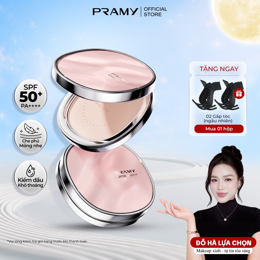 Phấn Chống Nắng PRAMY Trong Suốt Kiềm Dầu Mỏng Mịn SPF50 PRAMY Sheer Sunscreen Pressed Powder 7G