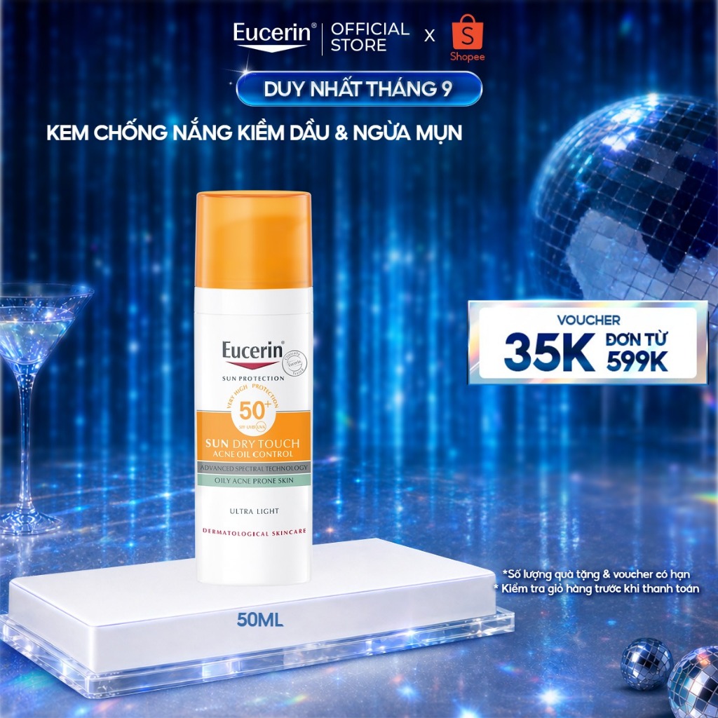 Kem chống nắng kiềm dầu & ngừa mụn Eucerin Sun Dry Touch SPF50+ 50ml | Skincare