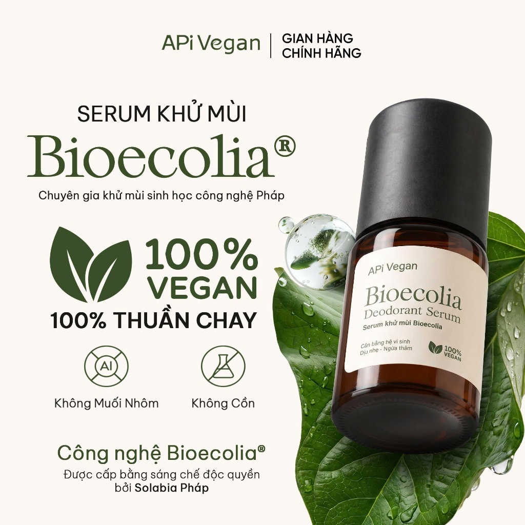 Lăn Khử Mùi Thuần chay APi Vegan Bioecolia 25ml, Serum Khử Mùi Dịu Nhẹ An Toàn Cho Mẹ Bầu Da Nhạy Cảm
