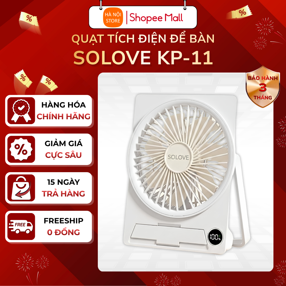 Quạt để bàn tích điện mini Solove KP-11, XM ZMYDFS01DM 10W, pin 4000mAh - Bảo hành 3 tháng