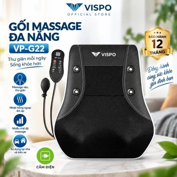 Gối massage hồng ngoại Vispo VP-G22D, với 16 đầu bi massage kết hợp đèn hồng ngoại