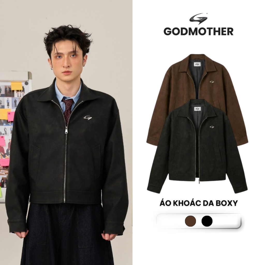 Áo Khoác Da Boxy Phong Cách Trẻ Trung Năng Động GODMOTHER 2025