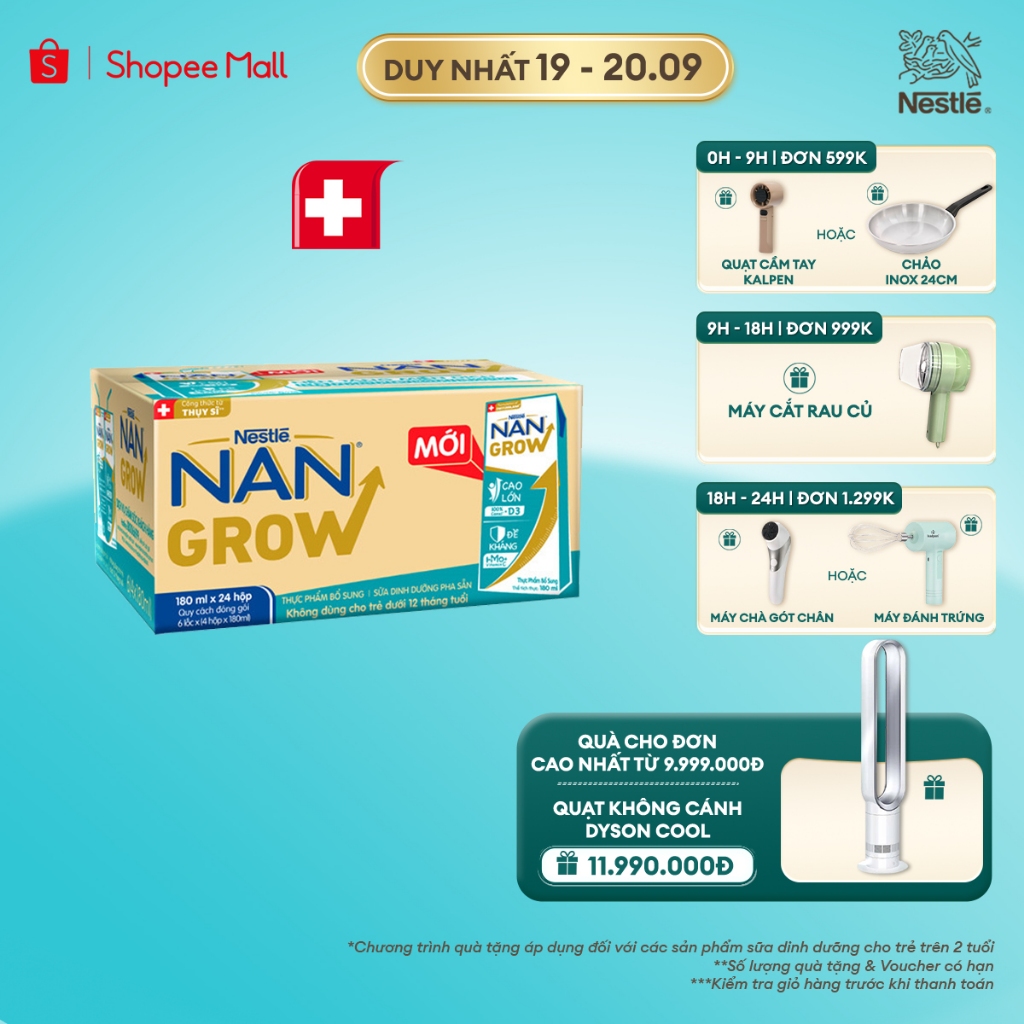 Sữa Pha Sẵn Nestlé NANGROW Cho Trẻ Từ 1 Tuổi, Công Thức Thụy Sĩ Giúp Bé Cao Lớn Vượt Trội, Thùng (24 Hộp x 180ml)