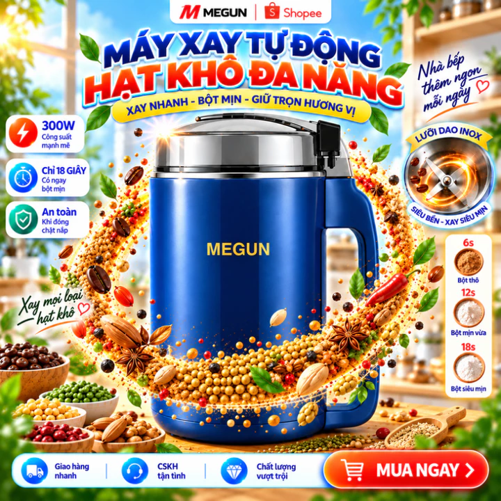 Máy Xay Hạt Khô Đa Năng Công Suất 300W Combo Xay Bột Ngũ Cốc, Cafe, Thảo Dược, Các Loại Hạt Cực Nhanh, Tiện Dụng