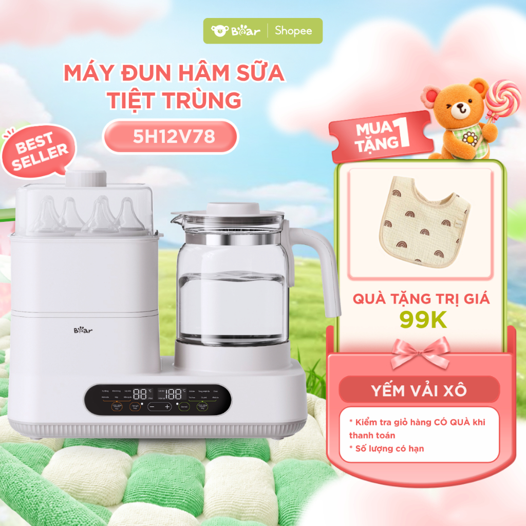 Máy Đun Nước Pha Sữa Tiệt Trùng BEAR WW-5H12V78, Máy Hâm Sữa Và Tiệt Trùng Bình Sữa Sấy Khô Đa Chức Năng Giữ Ấm Nước 72H