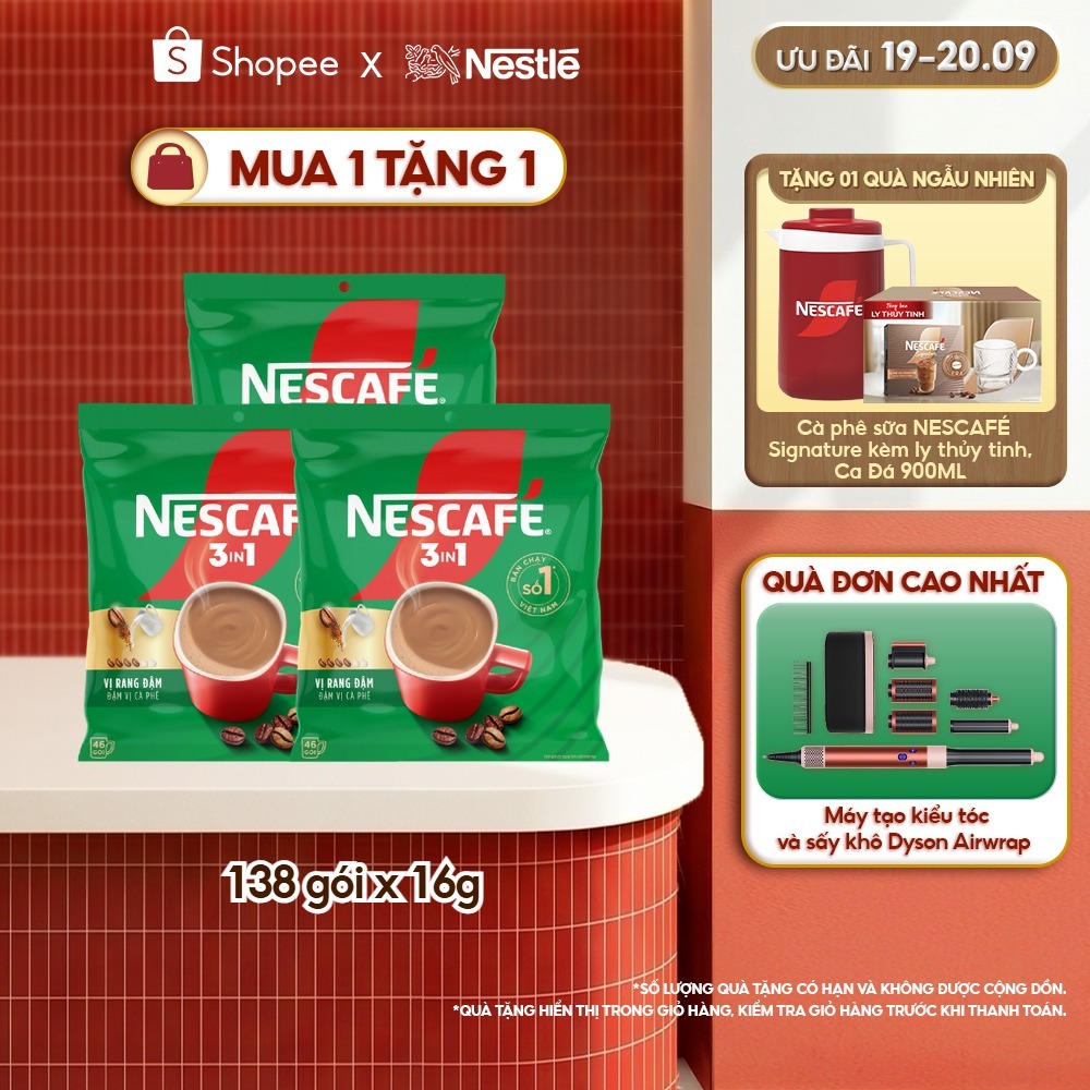 Combo 3 Bịch Cà phê Hòa tan NESCAFÉ VỊ RANG ĐẬM 46 gói Đậm Thơm Hoàn Hảo