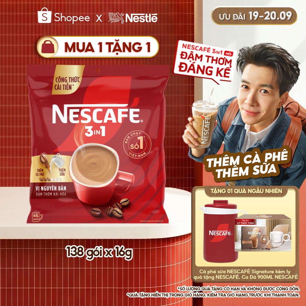 [CÔNG THỨC CẢI TIẾN] Combo 3 Bịch Cà phê Hòa tan NESCAFÉ VỊ NGUYÊN BẢN 46 gói - Đậm thơm hài hòa