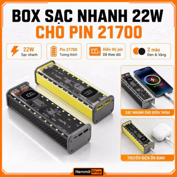 Box sạc dự phòng , vỏ sạc dự phòng nhanh dùng pin 21700 dòng TS4 ( không cần hàn )