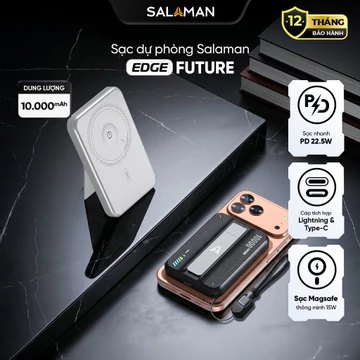 Sạc Dự Phòng 10.000mAh Salaman Future 22.5W Tích Hợp Dây Sạc Nhanh C-L / C-C, Màn Hình LED, Hỗ Trợ Sạc Không Dây