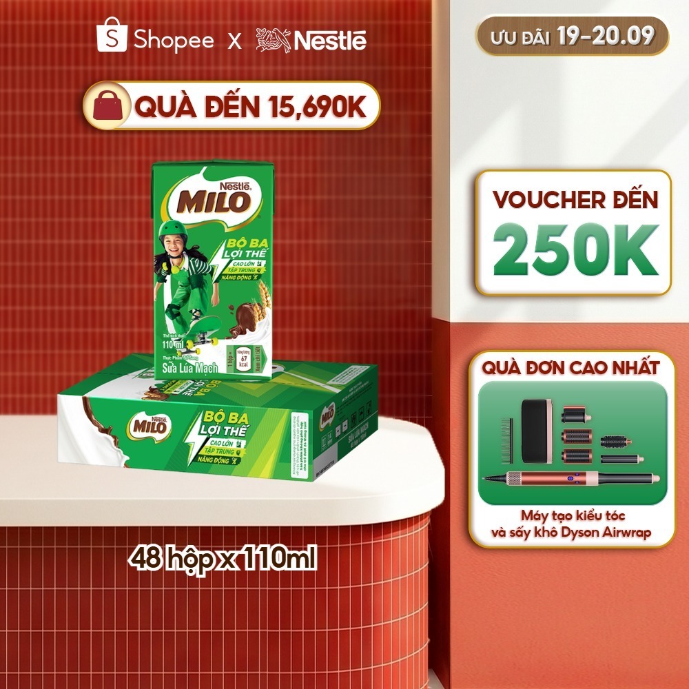 Sữa lúa mạch Nestlé® MILO® thùng 12 x 110ml (12x4x110ml)