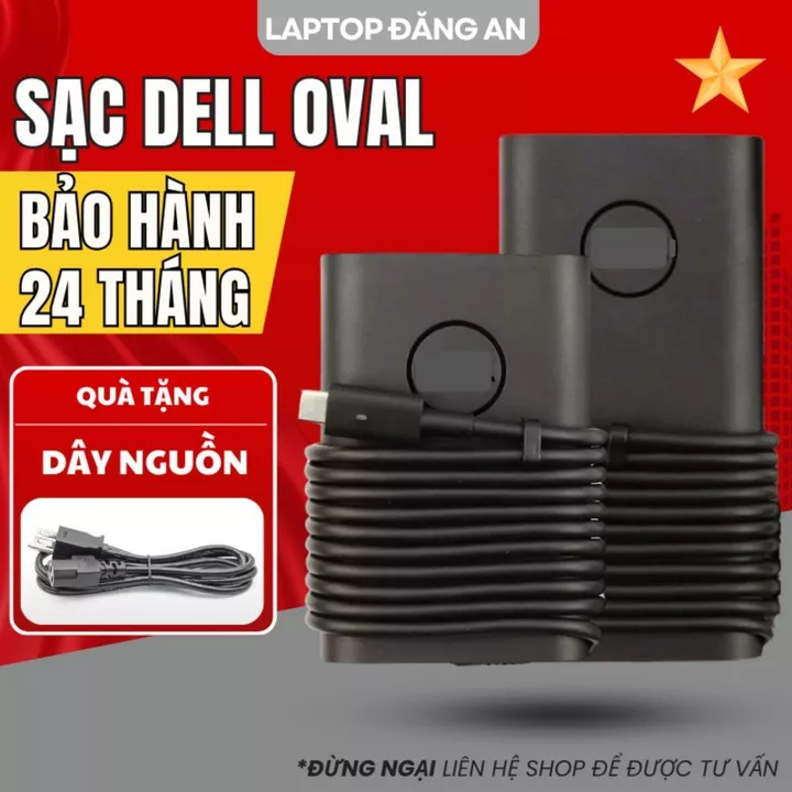 Sạc Laptop DELL Oval 65W 90W - Sạc Dell Chân Type C, Chân To, Nhỏ BH 24T - Adapter Sạc Nhanh