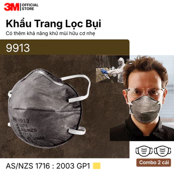 Khẩu Trang 3M 9913 Chính Hãng | Khẩu Trang Lọc Bụi Mịn, Than Hoạt Tính Khử Mùi | Bảo Vệ Hô Hấp Trong Môi Trường Bụi, Côn