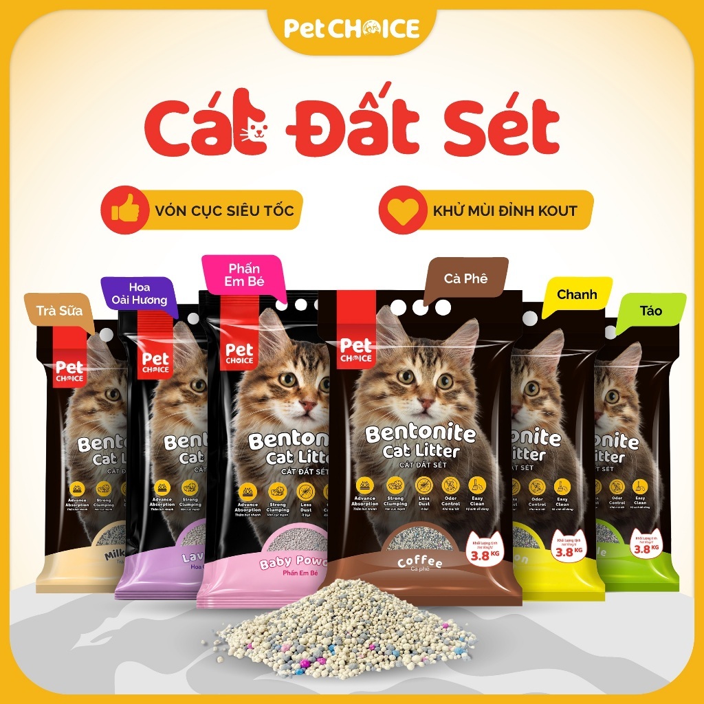 CÁT ĐẤT SÉT cho mèo PetChoice, cát vệ sinh cho mèo khử mùi, ít bụi, siêu vón cục 3.8kg