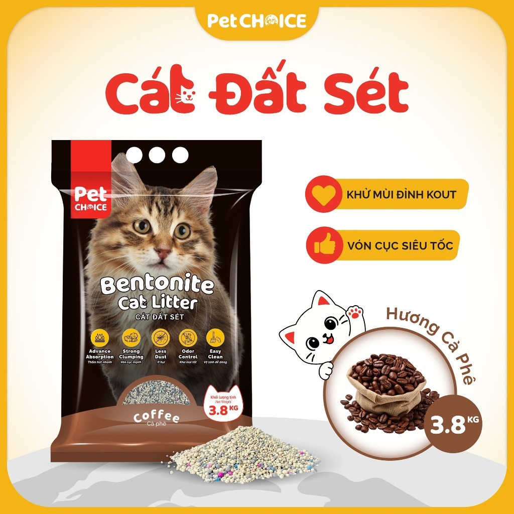 CÁT ĐẤT SÉT cho mèo PetChoice, cát vệ sinh cho mèo khử mùi, ít bụi, siêu vón cục 3.8kg